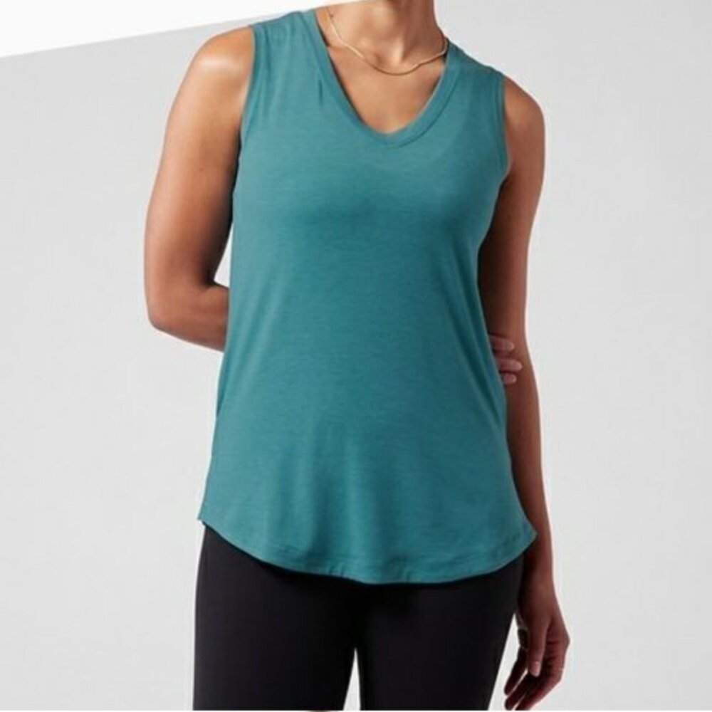 ATHLETA Essential V-Neck Tank Teal Casual Basic Shirt Long Size L